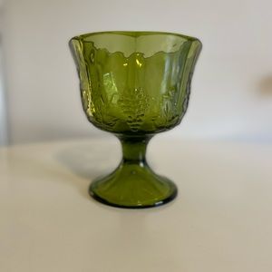 1960's Indiana Glass Green Harvest Grape Footed Compote/candy dish depression